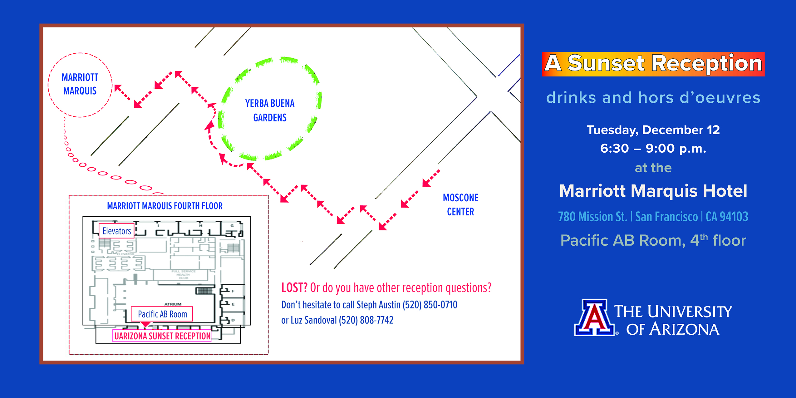 A map to the sunset reception hosted by the University of Arizona.