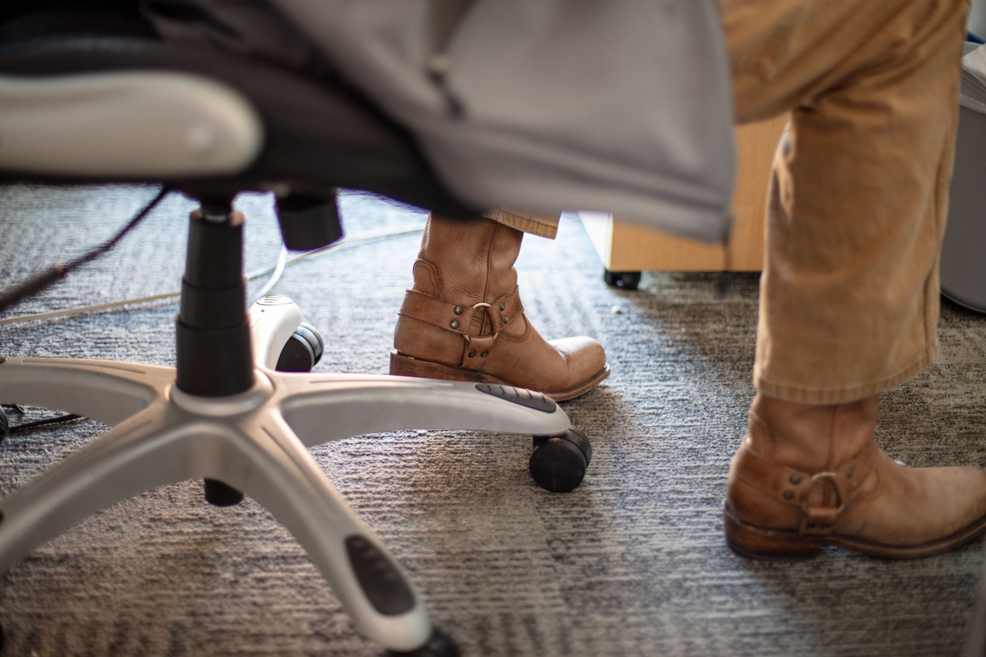 cowboy boots at office desk