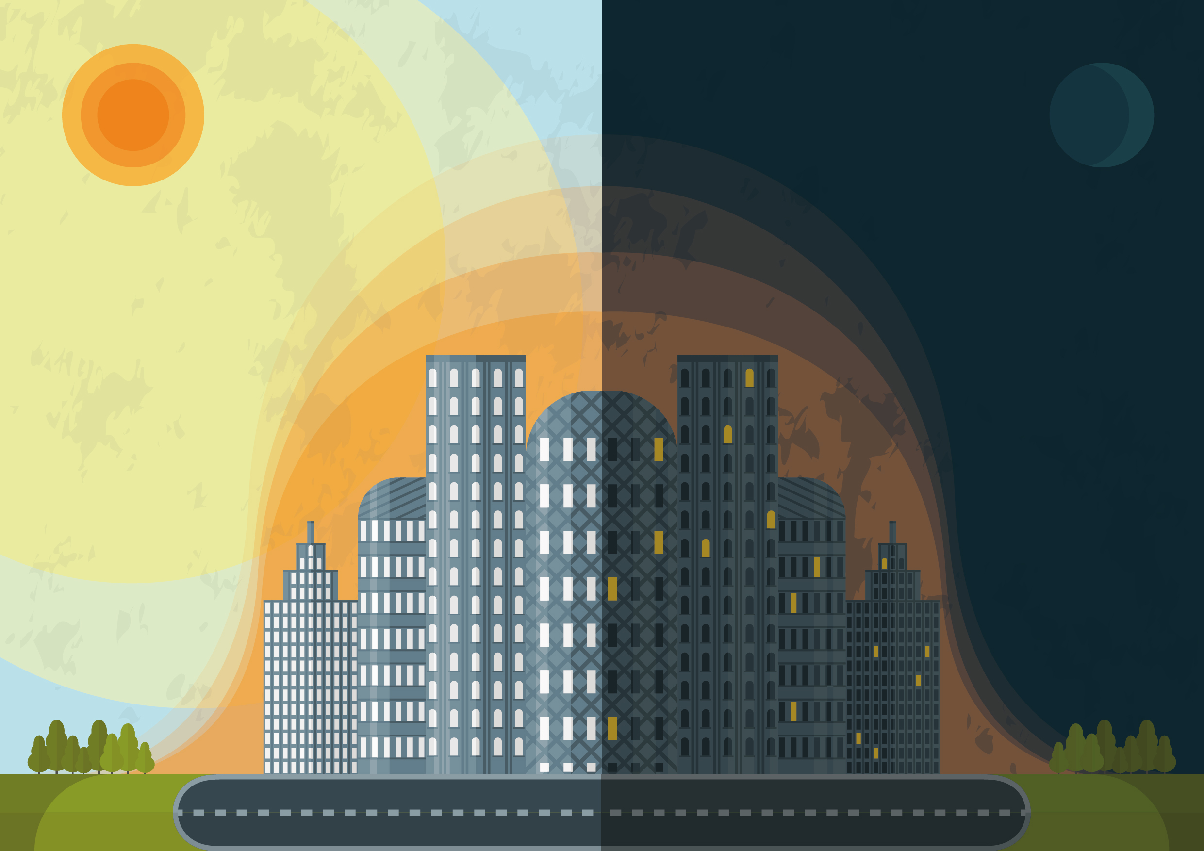 Graphic illustration of the urban heat island effect