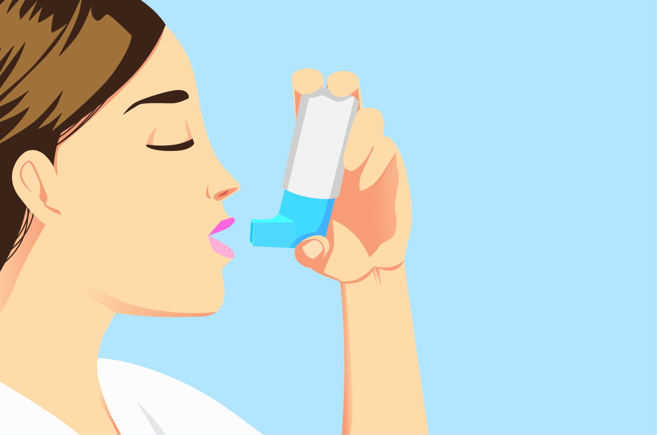 illustration of a woman using an asthma inhaler