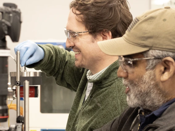 Adam Battle and Vishnu Reddy in lab