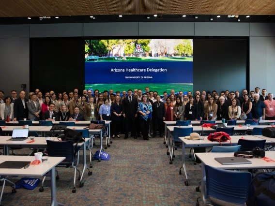 Group photo of the AZ Healthcare Delegation attendees in the GCRB U of A.