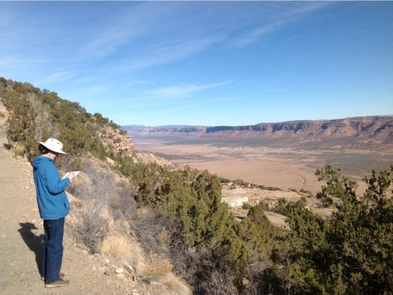 Isabel Barton overlooks a mine on the Utah-Colorado border