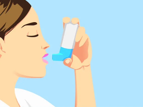 illustration of a woman using an asthma inhaler