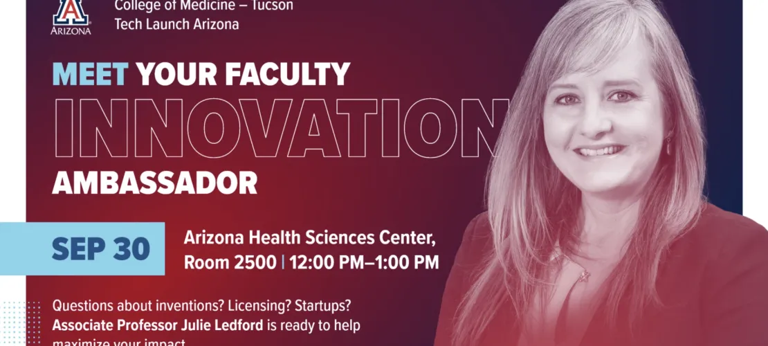 A flyer promoting an event with Julie Ledford, associate professor at the College of Medicine – Tucson