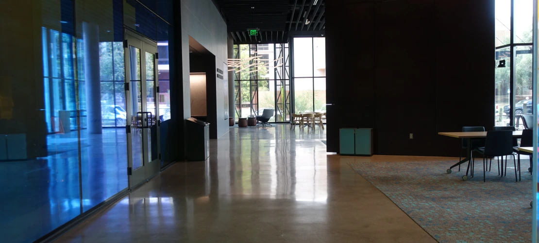 View from Room 140 door down the main lobby