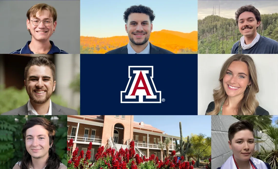 Collage of the seven featured master's students.