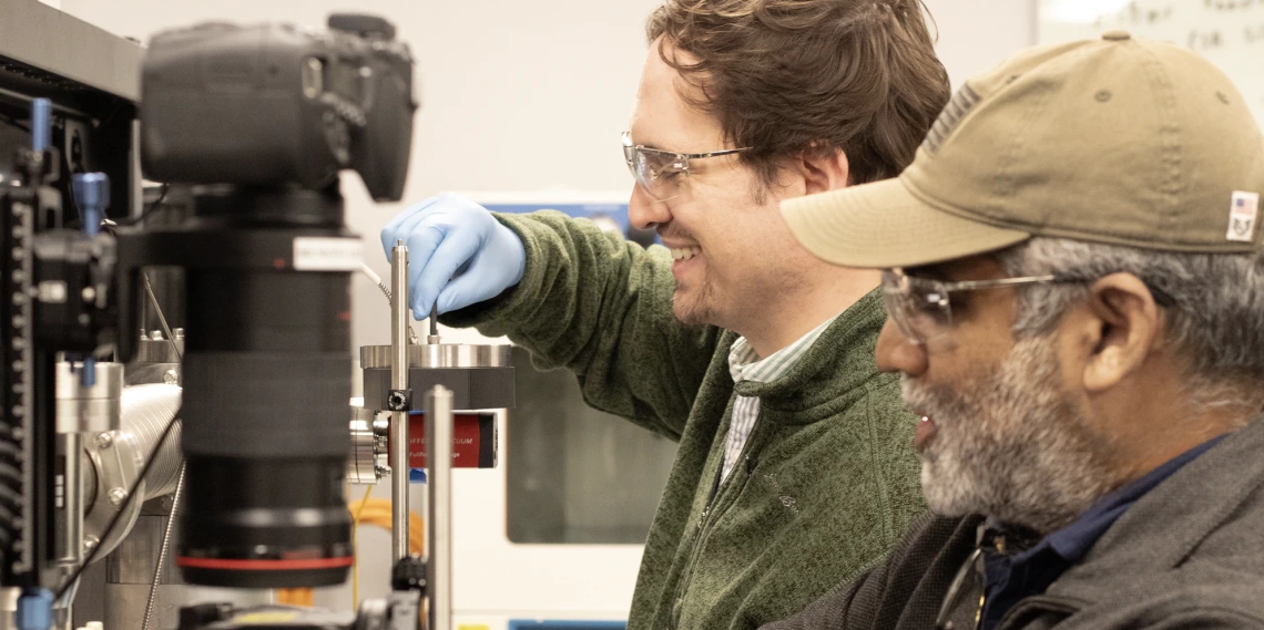 Adam Battle and Vishnu Reddy in lab