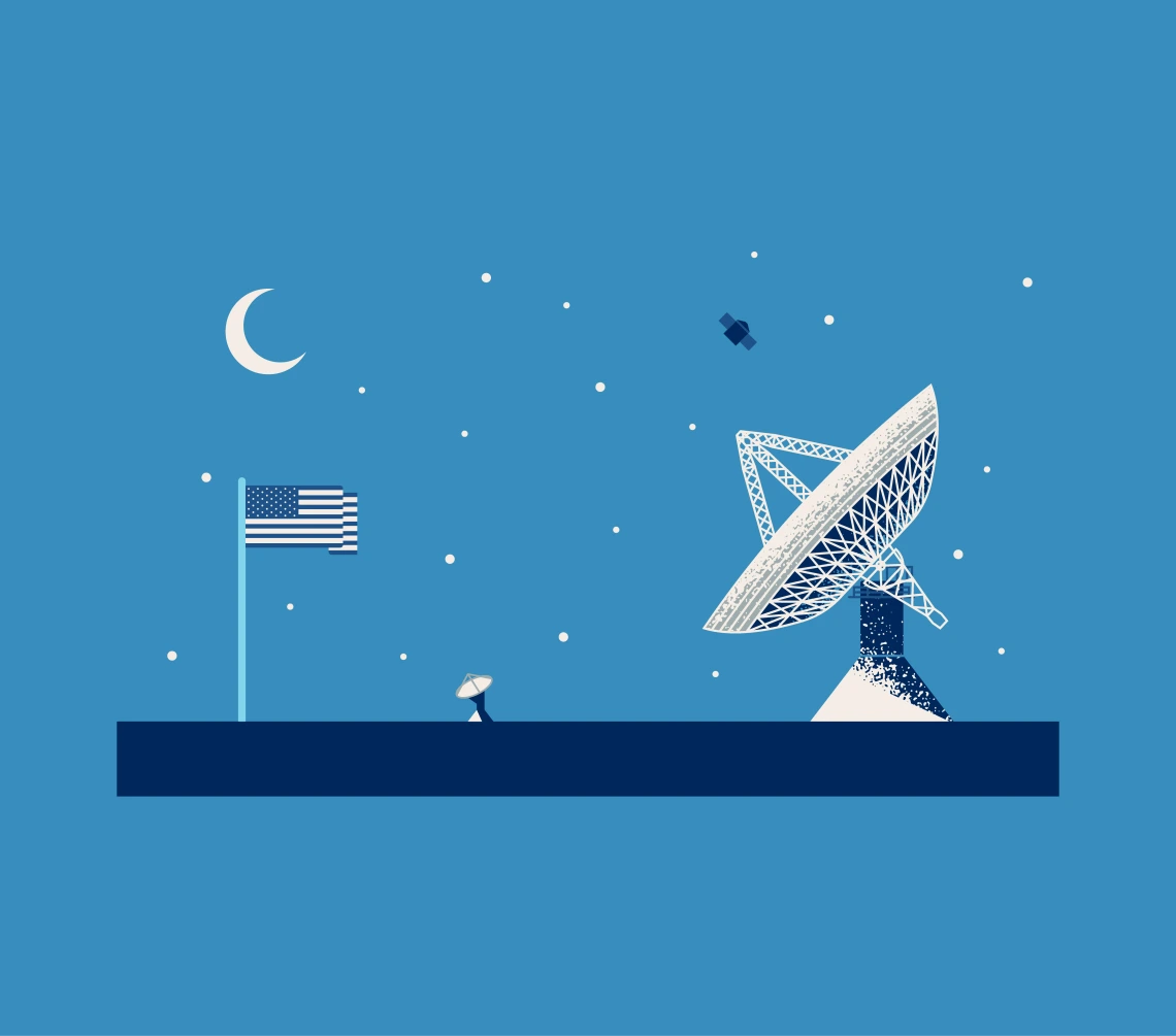graphic representation of satellites against a starry sky
