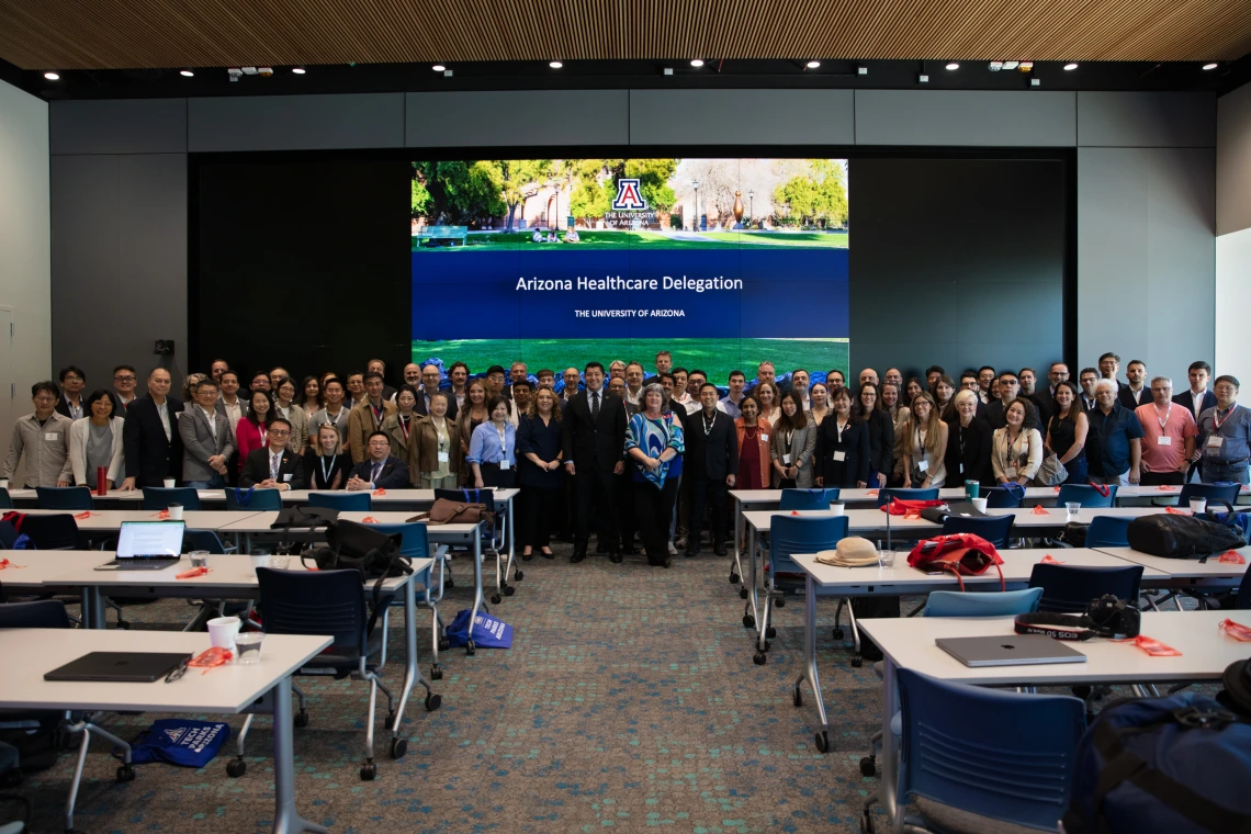 Group photo of the AZ Healthcare Delegation attendees in the GCRB U of A.