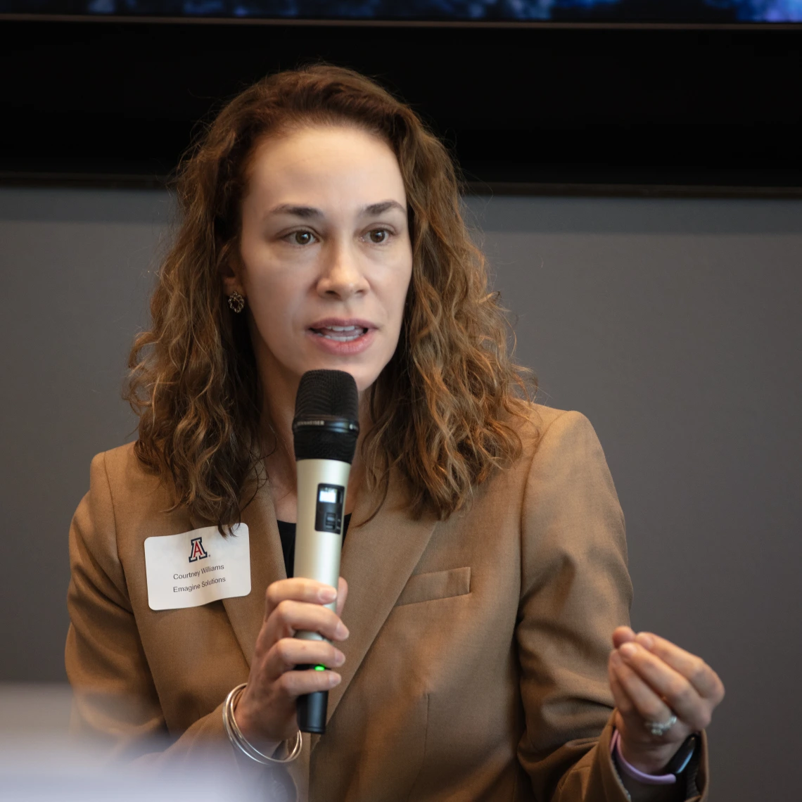 Courtney Williams, Emagine Solutions, CEO, speaking at the AZ Healthcare Delegation. 