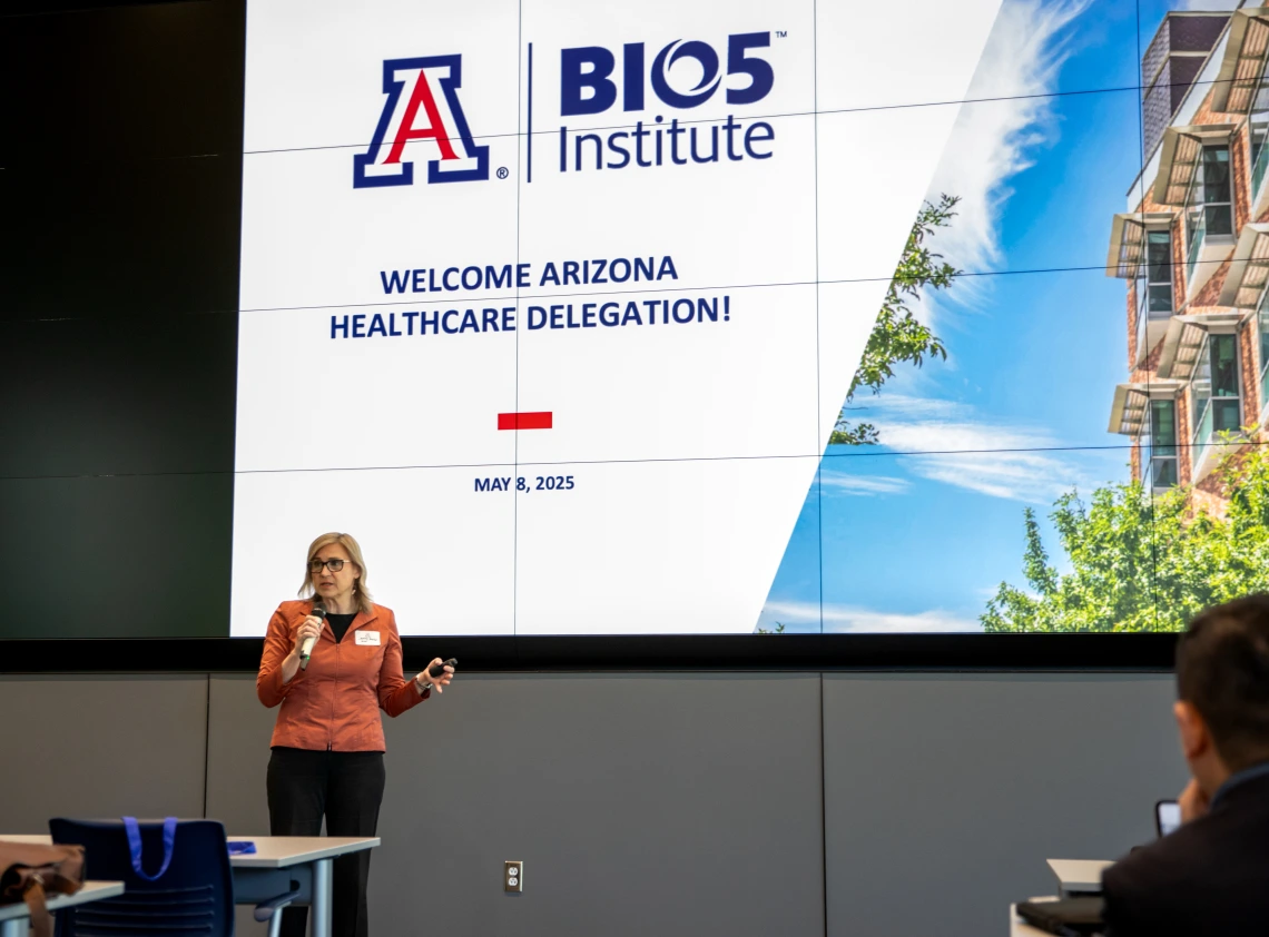 Jennifer Barton, Director, BIO5 Institute, speaking at the AZ Healthcare Delegation.