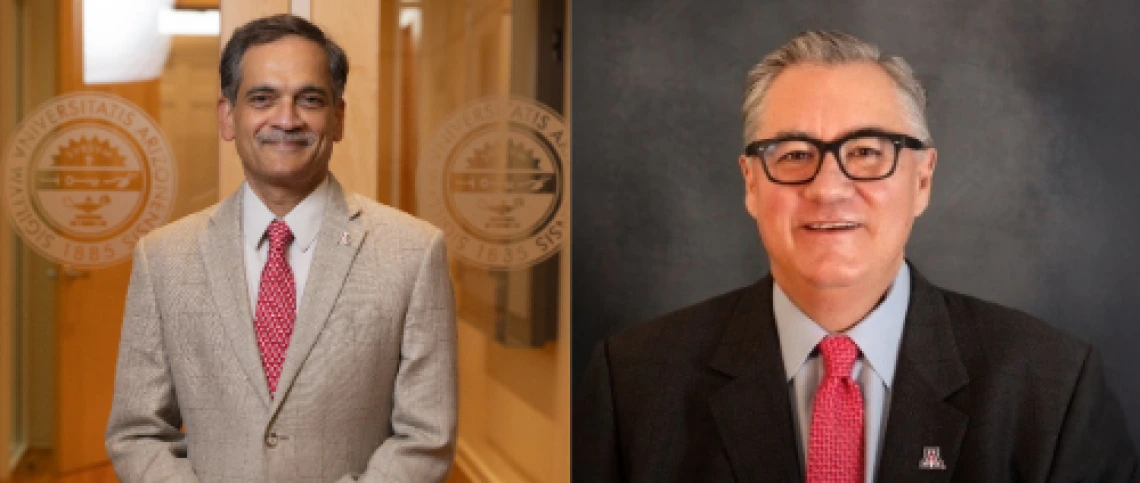Portraits of U of A President Suresh Garimella and Senior Vice President for Research Tomas de la Rubia