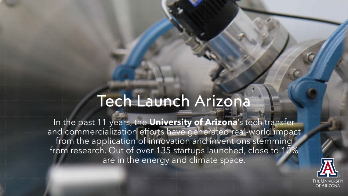 Out of over 135 startups launched at Tech Launch Arizona, close to 10% are in the energy and climate space.