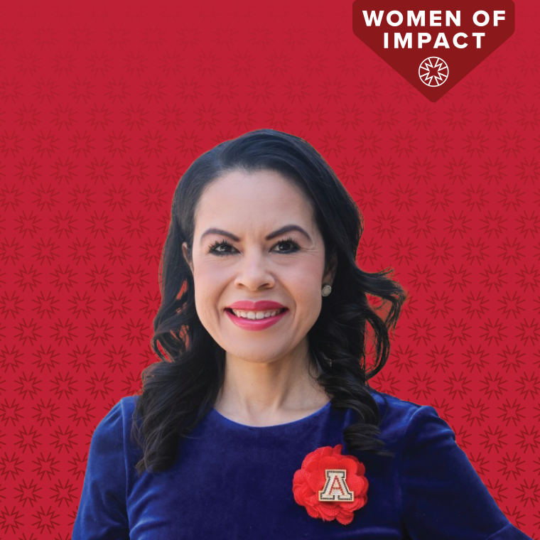 Portrait of Marla Franco with red Women of Impact Background