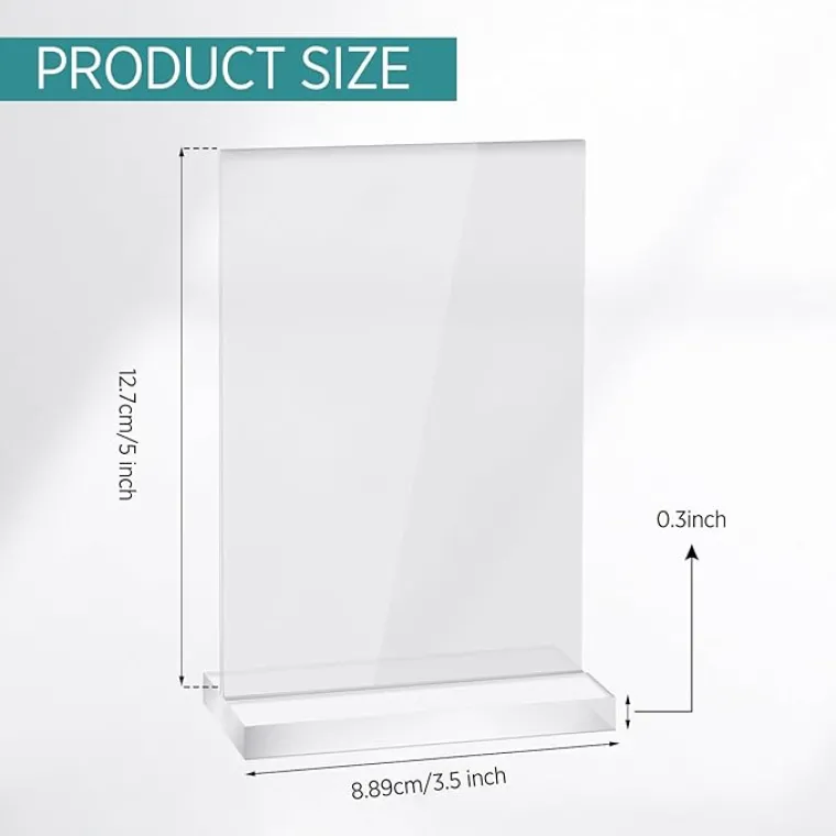 Image of mini sign stand with 5 in x 3.5 in dimensions