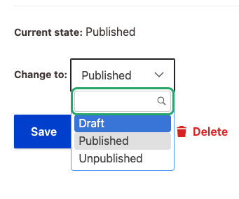 screenshot demonstrating how to change a page to draft state