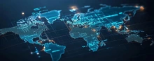 A map of the world with digital overlays.