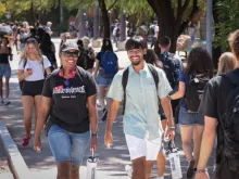 students walking on campus