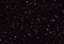 a field of galaxies and bright supernovas are circled in green