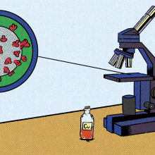 illustration of microscope and virus