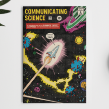 illustration in the style of vintage comic book covers with a nod to space exploration