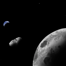 The Earth, the asteroid Kamo`oalewa and the moon