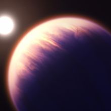 This illustration shows what exoplanet WASP-39 b, a hot puffy gas giant, could look like, based on current understanding of the planet