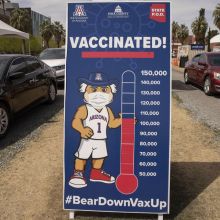thermometer showing over 100,000 people vaccinated