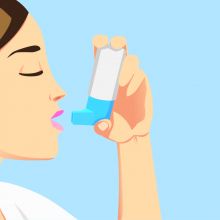 illustration of a woman using an asthma inhaler