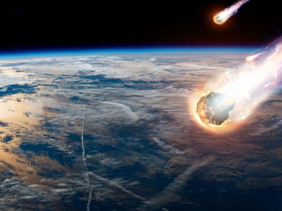 Artist impression of asteroids impacting Earth