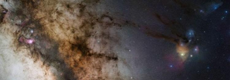 University of Arizona Researcher finds new comentary compound using Arizona Radio Observatiory - image of stars and colored colored gasses