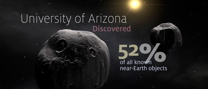 Image of asteroids in space "University of Arizona discovered 52% of all known near-Earth objects"